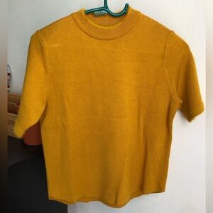 Zara Women’s Mock Neck Short Sleeve Sweater in Mustard Yellow